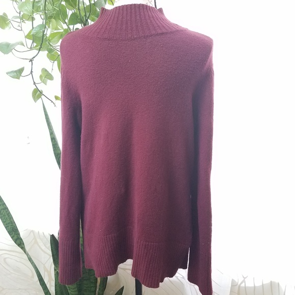 Ann Taylor LOFT Burgundy Wool Mockneck Sweater - Picture 2 of 5